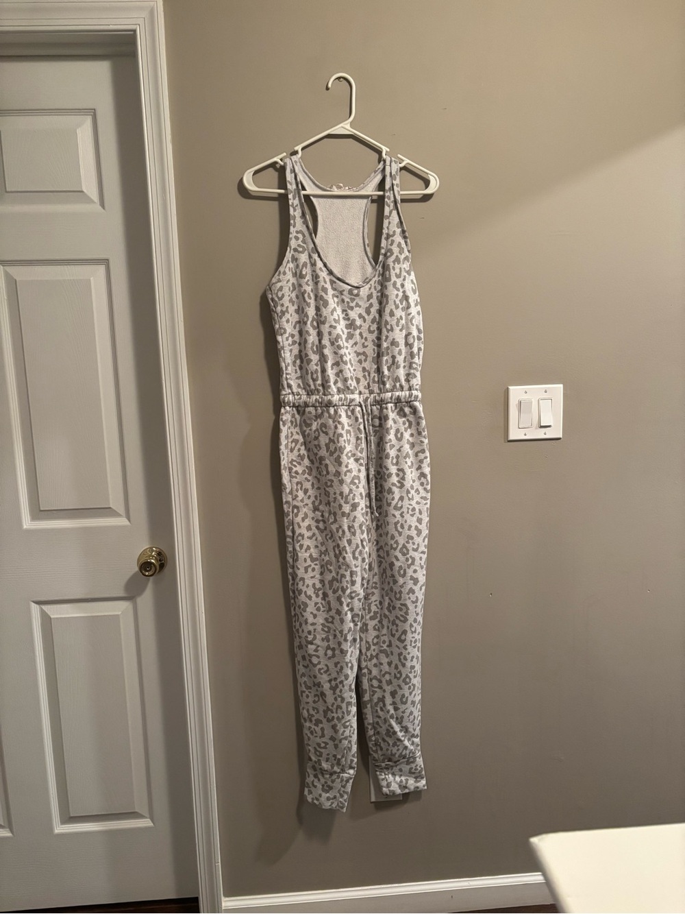 Hippie Rose Light Gray Leopard Print Sleeveless Jumpsuit